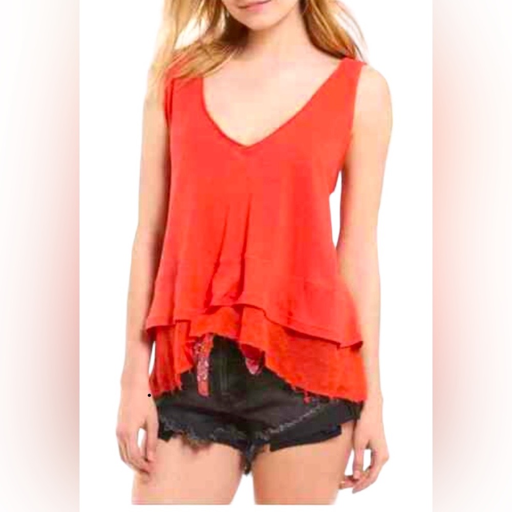 Free People Coral Layered Tank Top